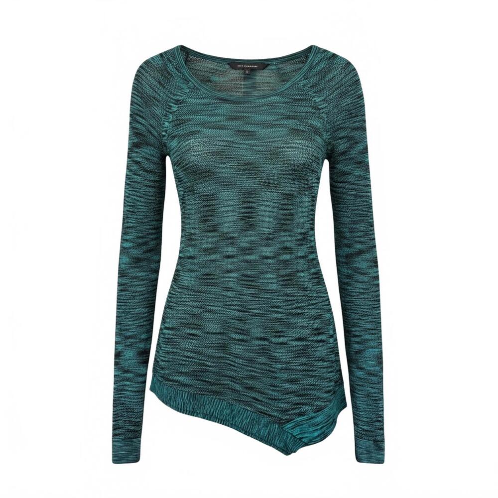 Rock & Republic Women's Green Long Sleeve Asymmetric Hem Top Sheer Goth Sz Large
